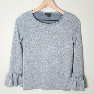 J. Crew Silver Metallic Ruffle Sleeve Sweater